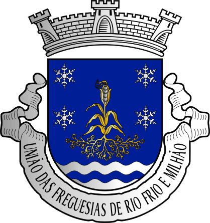 Brasão da União das freguesias de Rio Frio e Milhão - Rio Frio and Milhão civil parishes union coat-of-arms Brasão da União das freguesias de Rio Frio e Milhão - Rio Frio and Milhão civil parishes union coat-of-arms