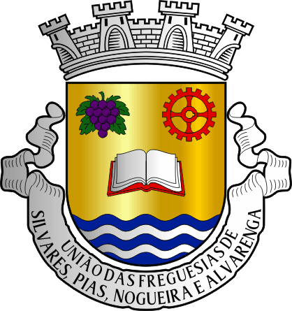 Brasão da União das freguesias de Silvares, Pias, Nogueira e Alvarenga - Silvares, Pias, Nogueira and Alvarenga civil parishes union coat-of-arms Brasão da União das freguesias de Silvares, Pias, Nogueira e Alvarenga - Silvares, Pias, Nogueira and Alvarenga civil parishes union coat-of-arms