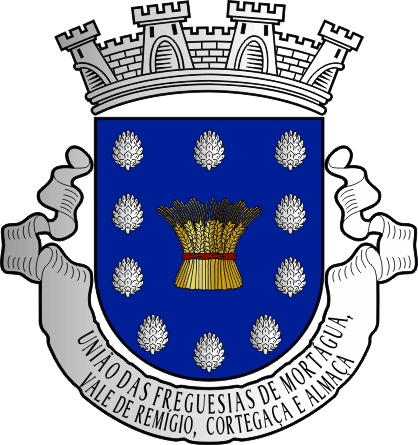 Brasão da União das freguesias de Mortágua, Vale de Remígio, Cortegaça e Almaça - Mortágua, Vale de Remígio, Cortegaça and Almaça civil parishes union coat-of-arms Brasão da União das freguesias de Mortágua, Vale de Remígio, Cortegaça e Almaça - Mortágua, Vale de Remígio, Cortegaça and Almaça civil parishes union coat-of-arms