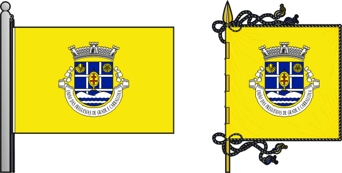 Bandeira e estandarte da União das freguesias de Grade e Carralcova - Grade and Carralcova civil parishes union flag and banner Bandeira e estandarte da União das freguesias de Grade e Carralcova - Grade and Carralcova civil parishes union flag and banner