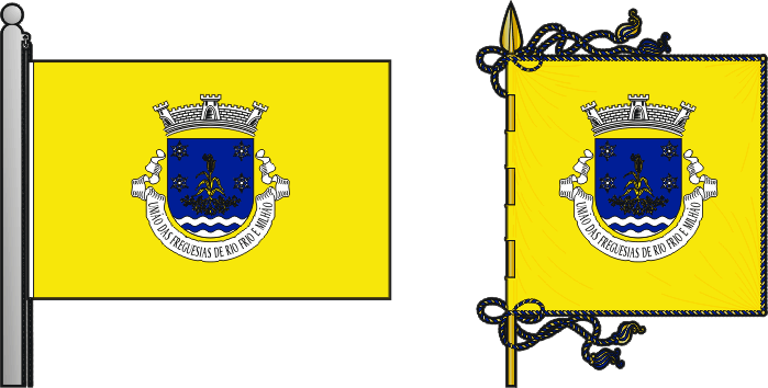 Bandeira e estandarte da União das freguesias de Rio Frio e Milhão - Rio Frio and Milhão civil parishes union flag and banner Bandeira e estandarte da União das freguesias de Rio Frio e Milhão - Rio Frio and Milhão civil parishes union flag and banner