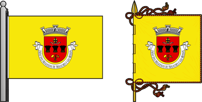 Bandeira e estandarte da União das freguesias de Trigaches e São Brissos - Trigaches and São Brissos civil parishes union flag and banner Bandeira e estandarte da União das freguesias de Trigaches e São Brissos - Trigaches and São Brissos civil parishes union flag and banner