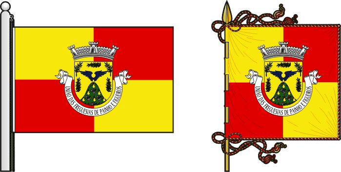 Bandeira e estandarte da União das freguesias de Painho e Figueiros - Painho and Figueiros civil parishes union flag and banner Bandeira e estandarte da União das freguesias de Painho e Figueiros - Painho and Figueiros civil parishes union flag and banner