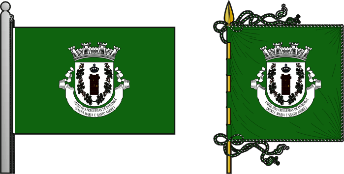 Bandeira e estandarte da União das freguesias de Estremoz (Santa Maria e Santo André) - Estremoz (Santa Maria and Santo André) civil parishes union flag and banner Bandeira e estandarte da União das freguesias de Estremoz (Santa Maria e Santo André) - Estremoz (Santa Maria and Santo André) civil parishes union flag and banner