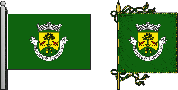Bandeira e estandarte da União das freguesias de Cortiçô e Vila Chã - Cortiçô and Vila Chã civil parishes union flag and banner Bandeira e estandarte da União das freguesias de Cortiçô e Vila Chã - Cortiçô and Vila Chã civil parishes union flag and banner