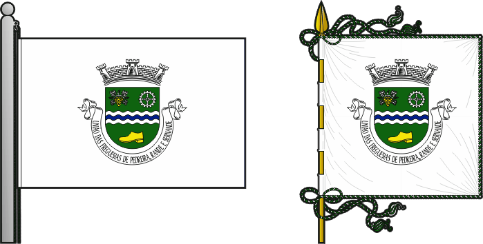 Bandeira e estandarte da União das freguesias de Pedreira, Rande e Sernande - Pedreira, Rande and Sernande civil parishes union flag and banner Bandeira e estandarte da União das freguesias de Pedreira, Rande e Sernande - Pedreira, Rande and Sernande civil parishes union flag and banner