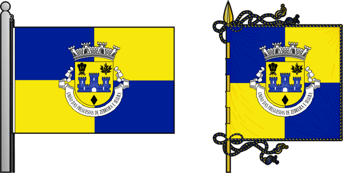Bandeira e estandarte da União das freguesias de Zebreira e Segura - Zebreira and Segura civil parishes union flag and banner Bandeira e estandarte da União das freguesias de Zebreira e Segura - Zebreira and Segura civil parishes union flag and banner
