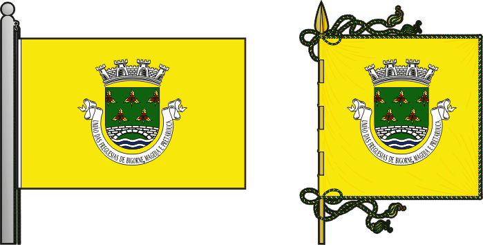 Bandeira e estandarte da União das freguesias de Bigorne, Mageija e Pretarouca - Bigorne, Mageija and Pretarouca civil parishes union flag and banner Bandeira e estandarte da União das freguesias de Bigorne, Mageija e Pretarouca - Bigorne, Mageija and Pretarouca civil parishes union flag and banner