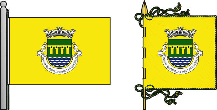 Bandeira e estandarte da União das freguesias de Santo Antão e São Julião do Tojal - Santo Antão and São Julião do Tojal civil parishes union flag and banner Bandeira e estandarte da União das freguesias de Santo Antão e São Julião do Tojal - Santo Antão and São Julião do Tojal civil parishes union flag and banner