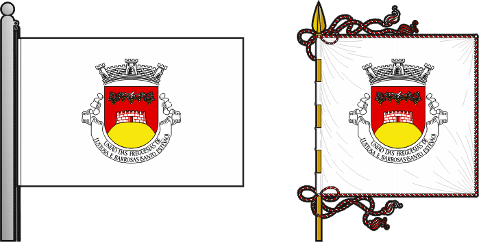 Bandeira e estandarte da União das freguesias de Lustosa e Barrosas (Santo Estêvão) - Lustosa and Barrosas (Santo Estêvão) civil parishes union flag and banner Bandeira e estandarte da União das freguesias de Lustosa e Barrosas (Santo Estêvão) - Lustosa and Barrosas (Santo Estêvão) civil parishes union flag and banner
