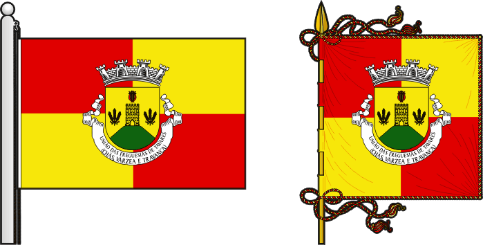 Bandeira e estandarte da União das freguesias de Tavares (Chãs, Várzea e Travanca) - Tavares (Chãs, Várzea and Travanca) civil parishes union flag and banner Bandeira e estandarte da União das freguesias de Tavares (Chãs, Várzea e Travanca) - Tavares (Chãs, Várzea and Travanca) civil parishes union flag and banner