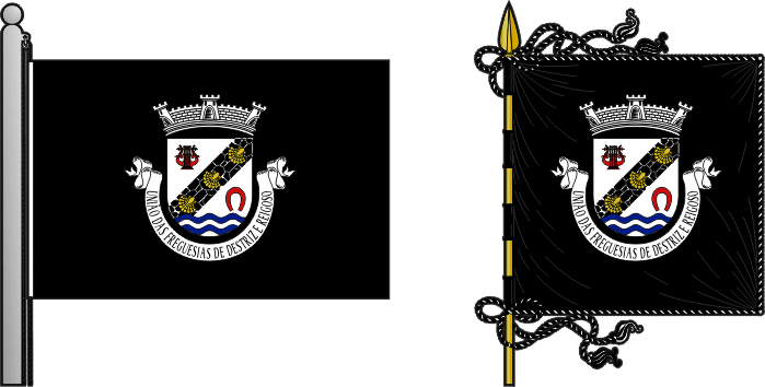 Bandeira e estandarte da União das freguesias de Destriz e Reigoso - Destriz and Reigoso civil parishes union flag and banner Bandeira e estandarte da União das freguesias de Destriz e Reigoso - Destriz and Reigoso civil parishes union flag and banner