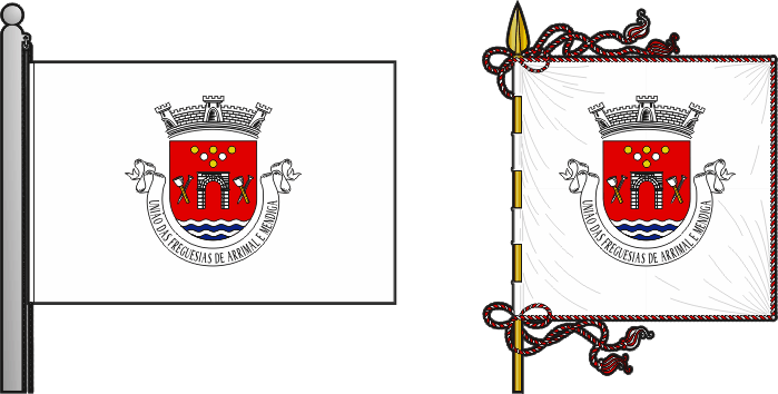Bandeira e estandarte da União das freguesias de Arrimal e Mendiga - Arrimal and Mendiga civil parishes union flag and banner Bandeira e estandarte da União das freguesias de Arrimal e Mendiga - Arrimal and Mendiga civil parishes union flag and banner