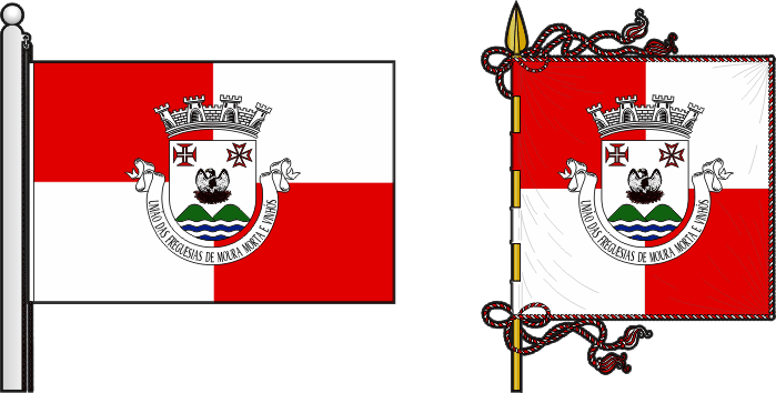 Bandeira e estandarte da União das freguesias de Moura Morta e Vinhós - Moura Morta and Vinhós civil parishes union flag and banner Bandeira e estandarte da União das freguesias de Moura Morta e Vinhós - Moura Morta and Vinhós civil parishes union flag and banner