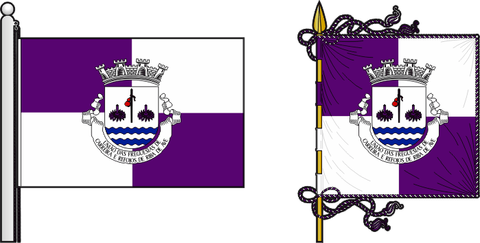 Bandeira e estandarte da União das freguesias de Carreira e Refojos de Riba de Ave - Carreira and Refojos de Riba de Ave civil parishes union flag and banner Bandeira e estandarte da União das freguesias de Carreira e Refojos de Riba de Ave - Carreira and Refojos de Riba de Ave civil parishes union flag and banner
