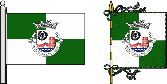 Bandeira e estandarte da União das freguesias de Gouviães e Ucanha - Gouviães and Ucanha civil parishes union flag and banner Bandeira e estandarte da União das freguesias de Gouviães e Ucanha - Gouviães and Ucanha civil parishes union flag and banner