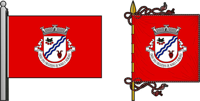 Bandeira e estandarte da União das freguesias de Nunes e Ousilhão - Nunes and Ousilhão civil parishes union flag and banner