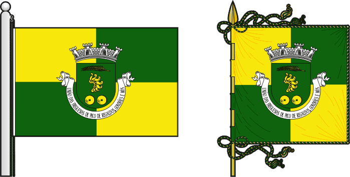 Bandeira e estandarte da União das freguesias de Pico de Regalados, Gondiães e Mós - Pico de Regalados, Gondiães and Mós civil parishes union flag and banner Bandeira e estandarte da União das freguesias de Pico de Regalados, Gondiães e Mós - Pico de Regalados, Gondiães and Mós civil parishes union flag and banner