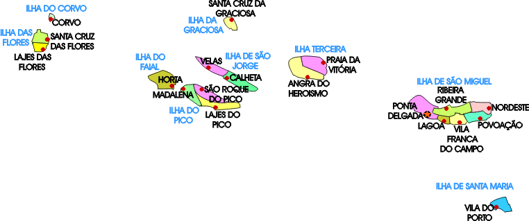 Mapa administrativo da Região Autónoma dos Açores - Administrative map of the Azores autonomous region Mapa administrativo da Região Autónoma dos Açores - Administrative map of the Azores autonomous region