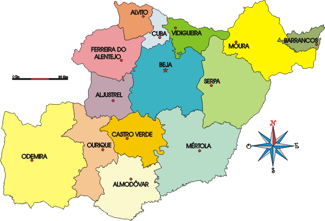 Mapa administrativo do distrito de Beja - Administrative map of the Beja district Mapa administrativo do distrito de Beja - Administrative map of the Beja district
