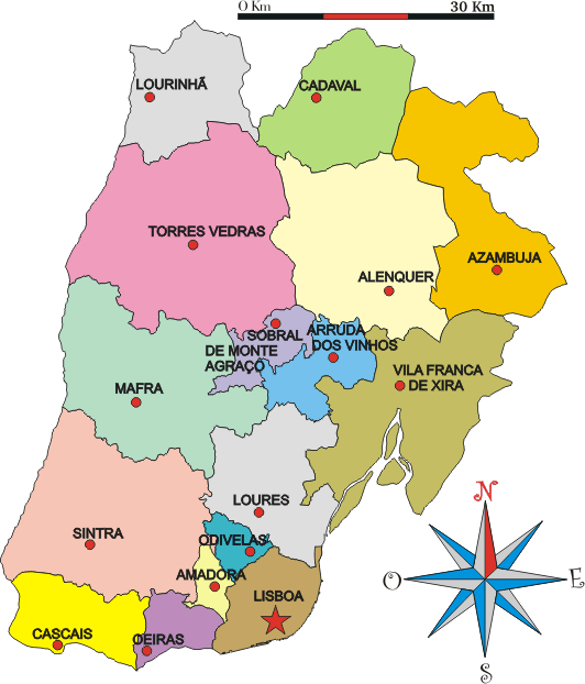 Mapa administrativo do distrito de Lisboa - Administrative map of the Lisboa district Mapa administrativo do distrito de Lisboa - Administrative map of the Lisboa district