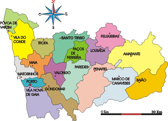 Mapa administrativo do distrito do Porto - Administrative map of the Porto district Mapa administrativo do distrito do Porto - Administrative map of the Porto district