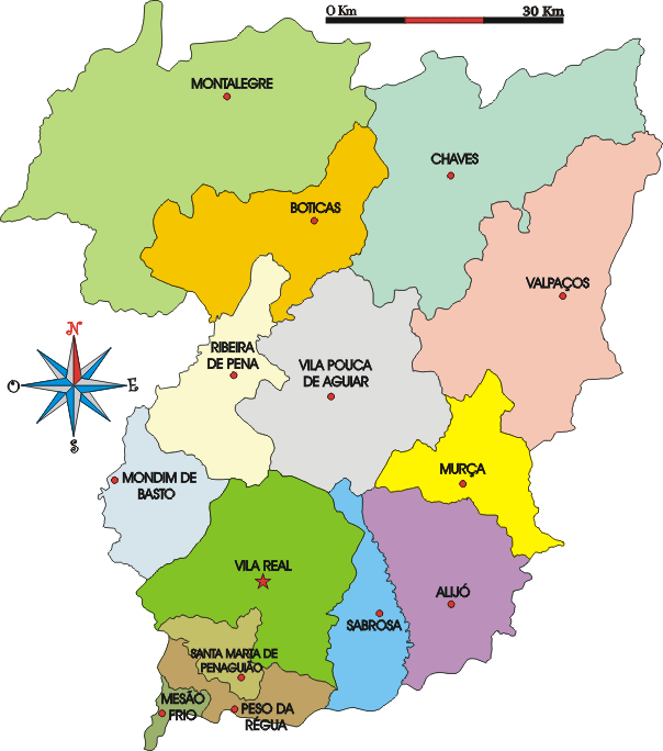 Mapa administrativo do distrito de Vila Real - Administrative map of the Vila Real district Mapa administrativo do distrito de Vila Real - Administrative map of the Vila Real district