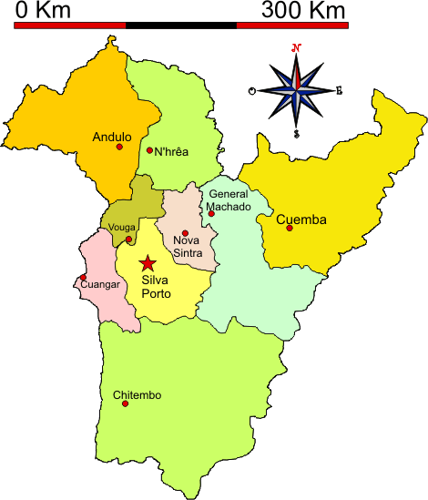 Mapa adminstrativo do distrito do Bié em 1971 - Bié district administrative map in 1971